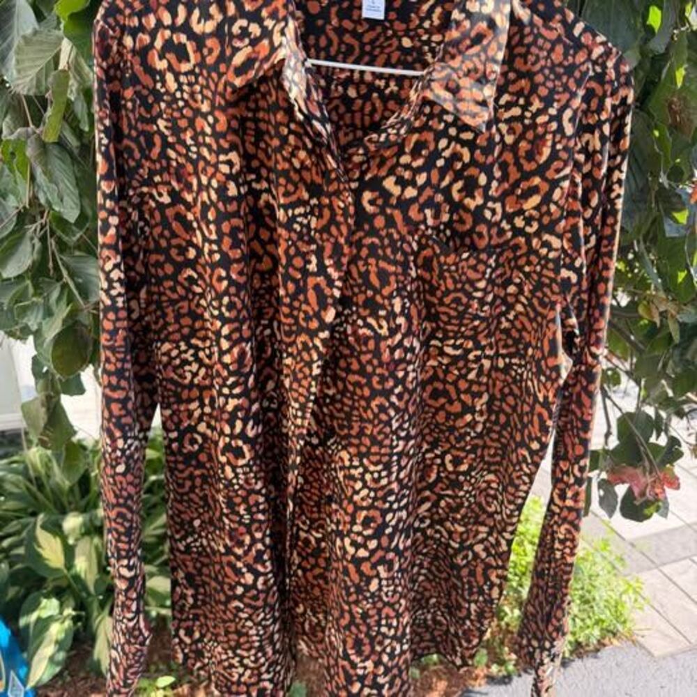 NWT Nine West L Leopard Print Blouse – Button Front Animal Print Top SIZE L
